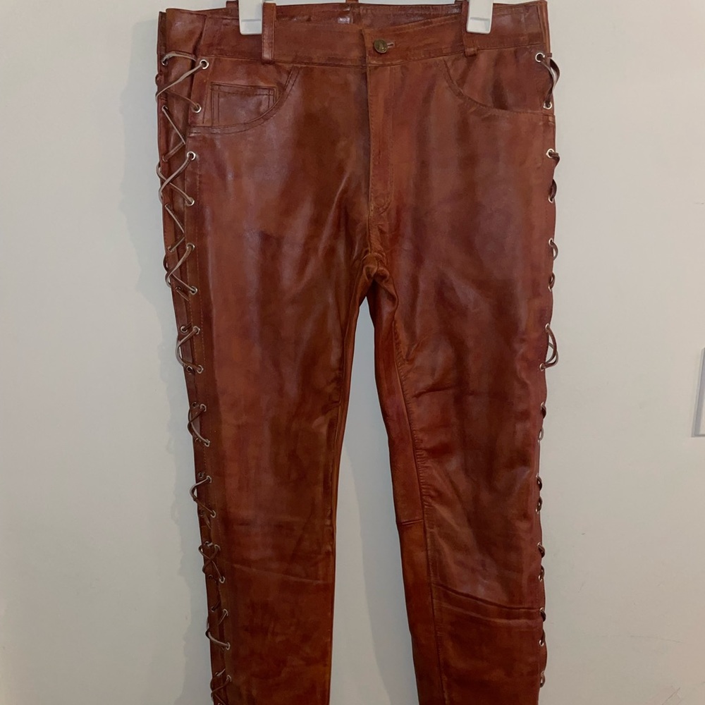 Mens Leather Bikers Cowboy Lacing Pant Native Racers Waist 38